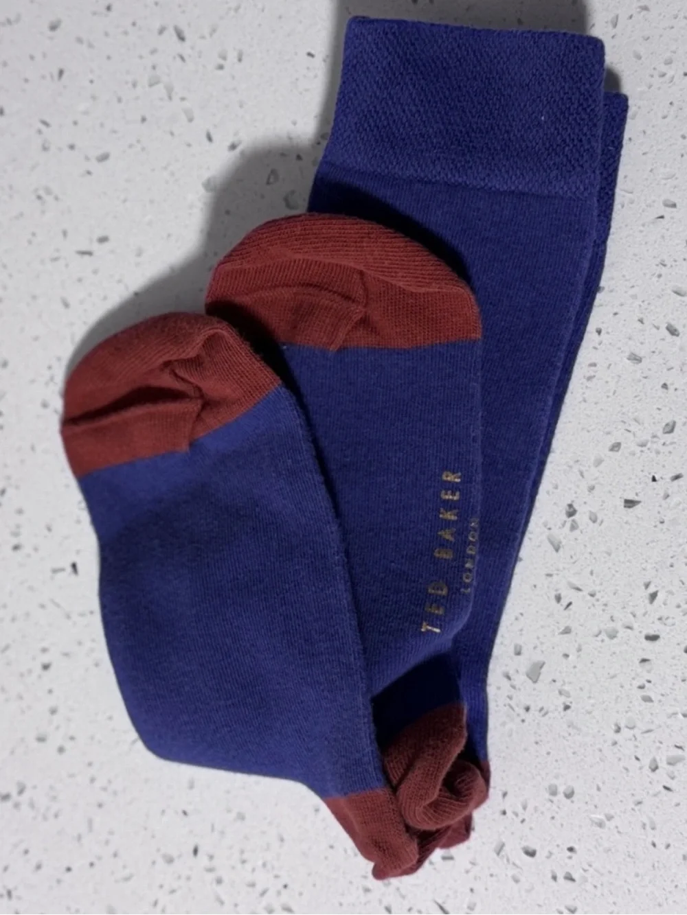 Ted Baker Men’s Dress Socks Blue Burgundy Colorblock Crew Cotton Blend OS